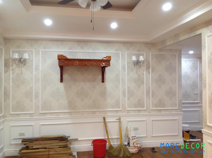  Thi công giấy dán tường phòng khách